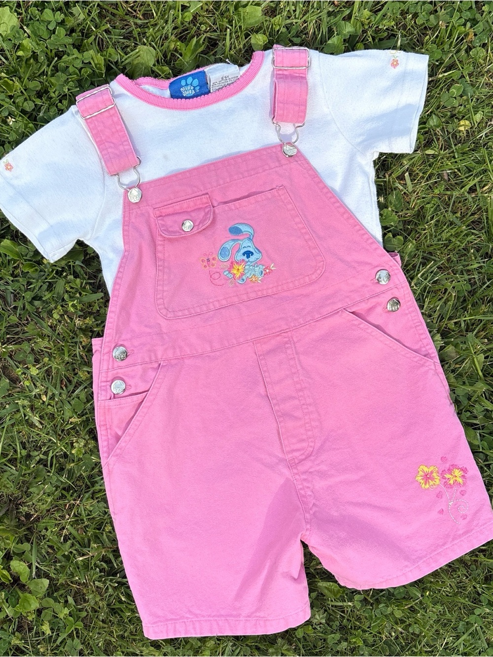 Kids Pink Floral Bunny Short Overalls - Unbranded